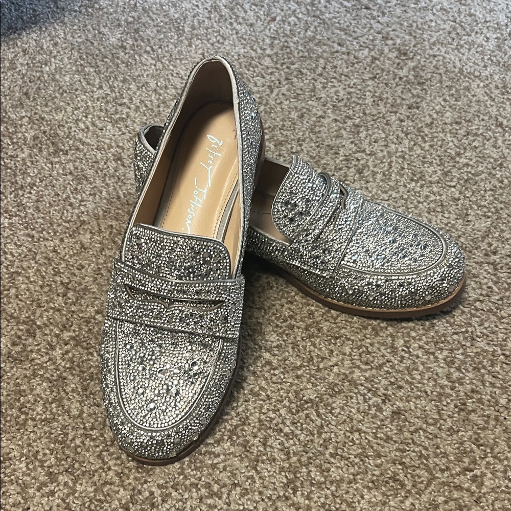 Betsey Johnson Silver Glitter Loafers
